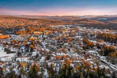 Aerial view of Hanover NH in winter