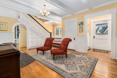 Historic millwork details in the entry to 4 Occom Ridge in Hanover, NH