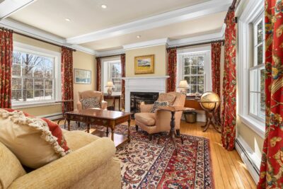 Historic millwork details in the Living Room at 4 Occom Ridge in Hanover, NH