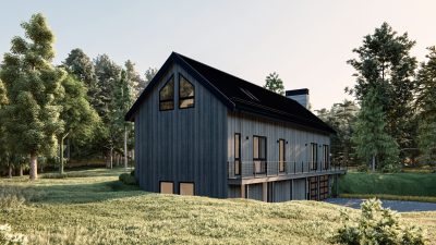 Exterior of the Mountain Stream at Quechee Aspen home model, new homes in Quechee Lakes Vermont